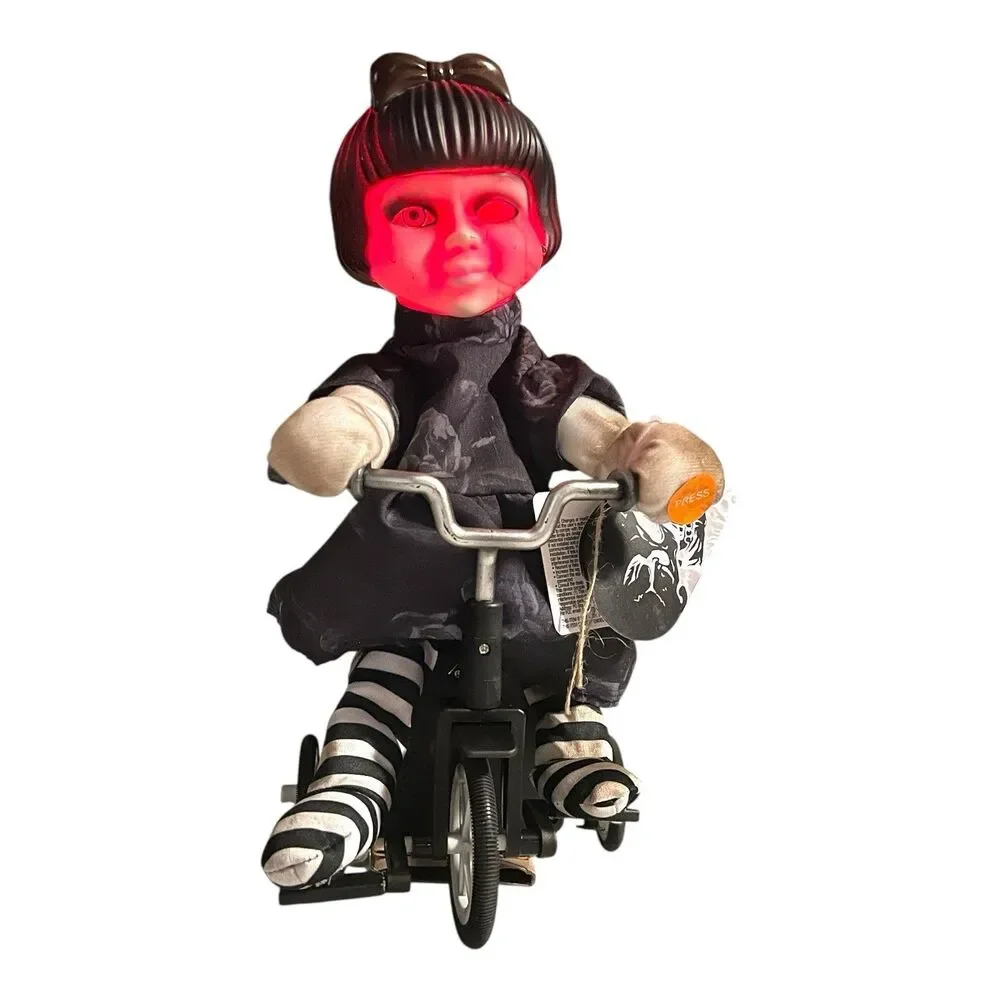 Animated Haunted Rag Doll On Tricycle Halloween Decor Lights Talks  Creepy Moves